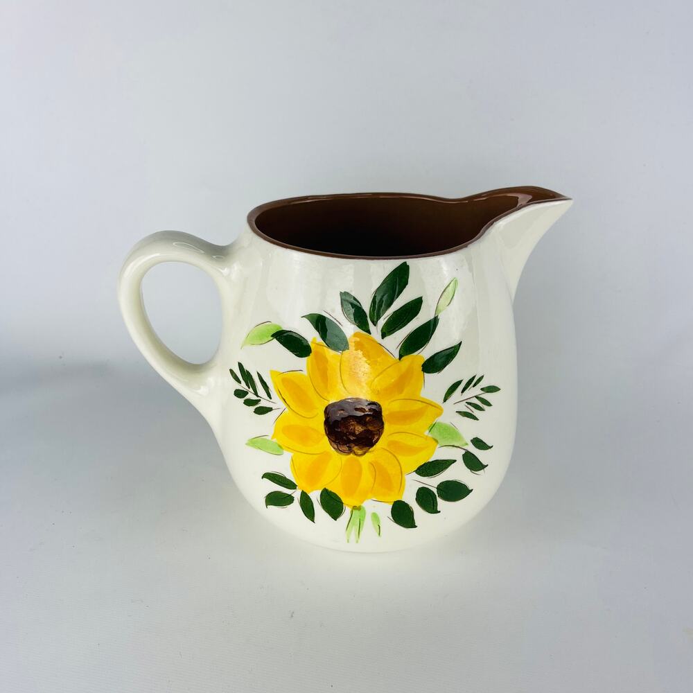 Stangl Pottery Hand Painted Country Garden Pattern Pitcher Vintage 6”; 60 ounces